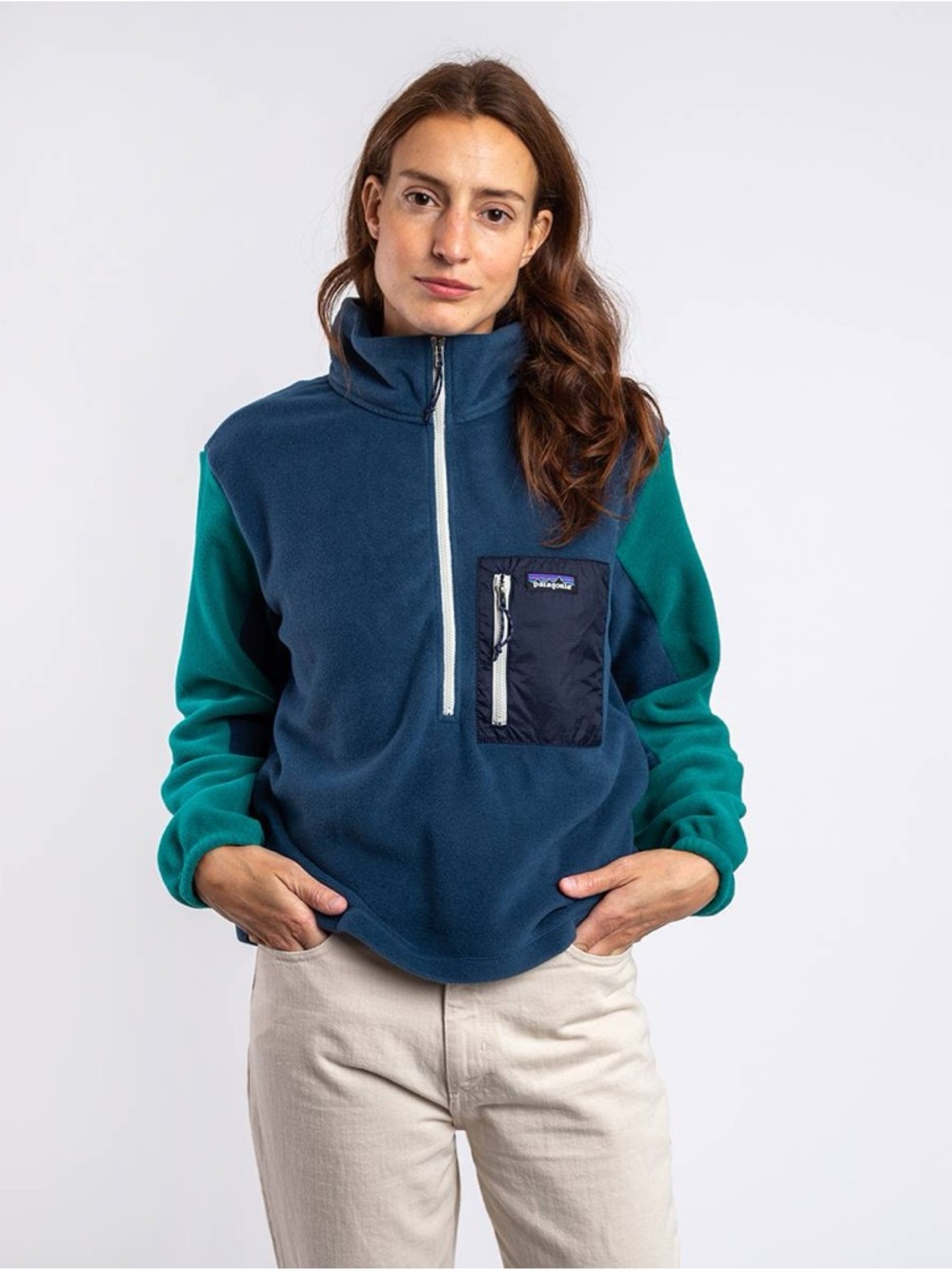 Patagonia Retro Blue and Teal 1/4 Zip Fleece Pullover | Size S